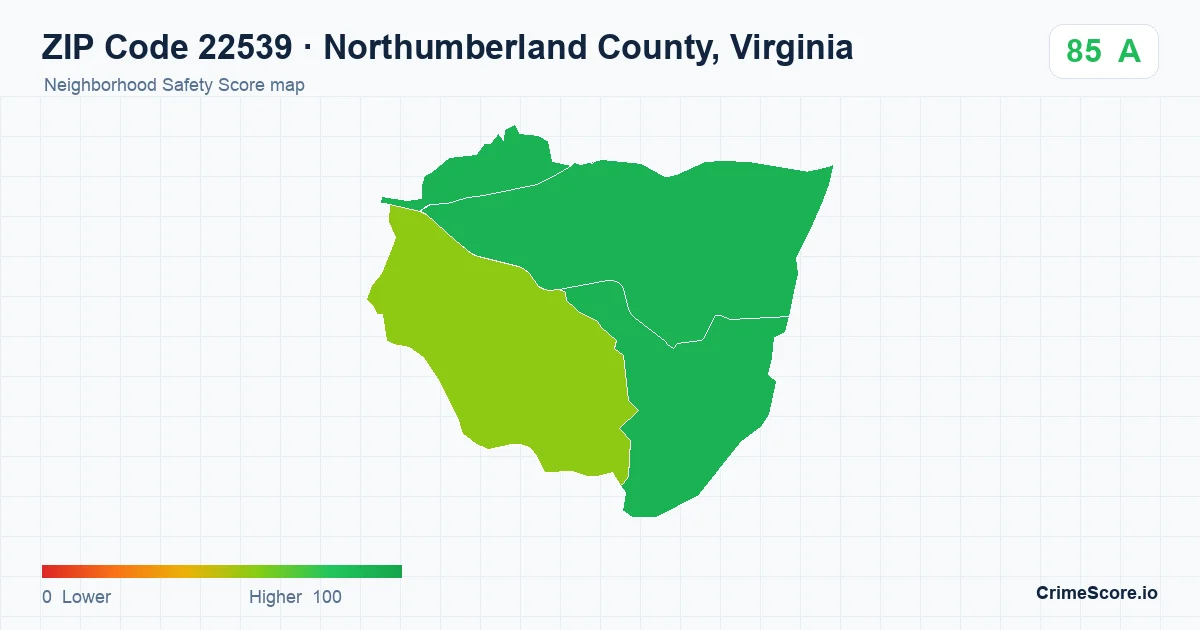 ZIP Code 22539 in Northumberland County, Virginia neighborhood Safety Score map