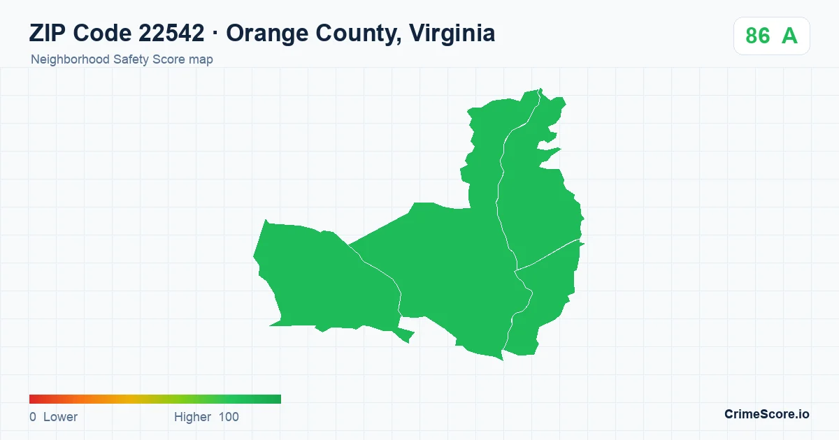ZIP Code 22542 in Orange County, Virginia neighborhood Safety Score map