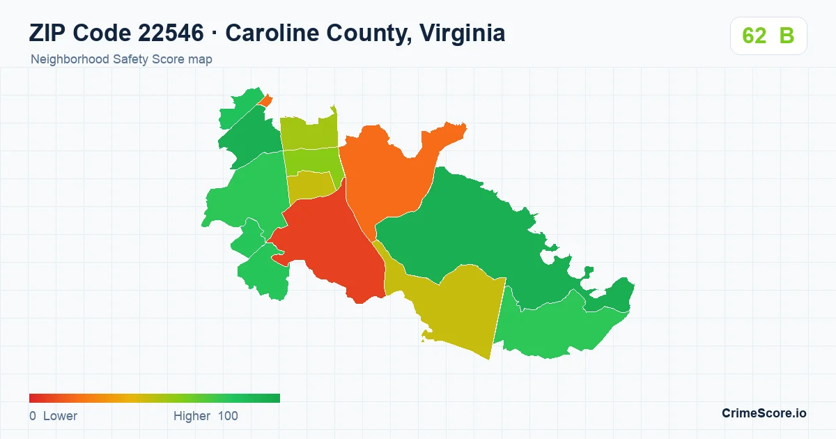 ZIP Code 22546 in Caroline County, Virginia neighborhood Safety Score map