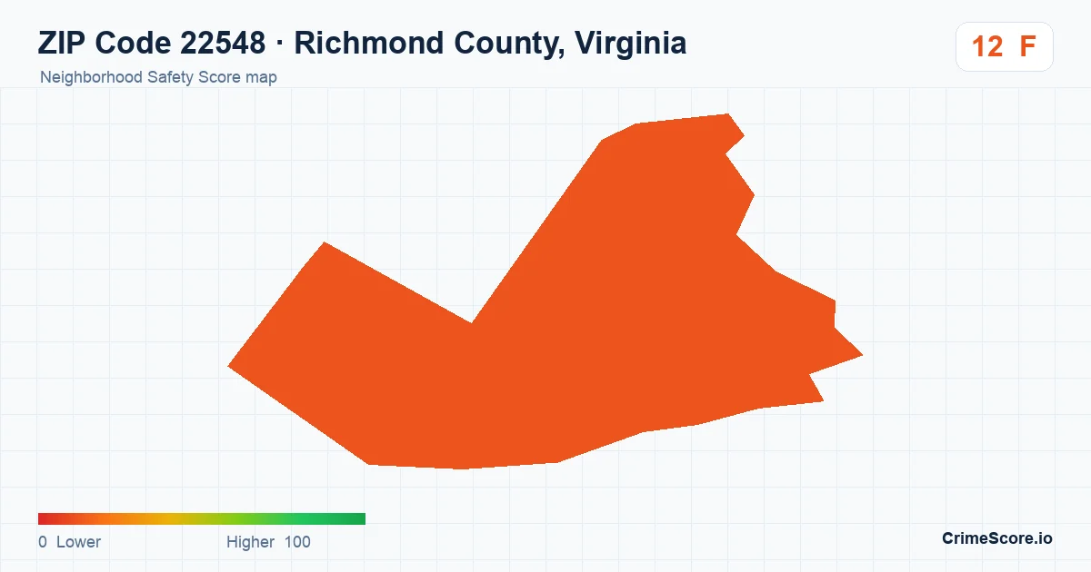 ZIP Code 22548 in Richmond County, Virginia neighborhood Safety Score map