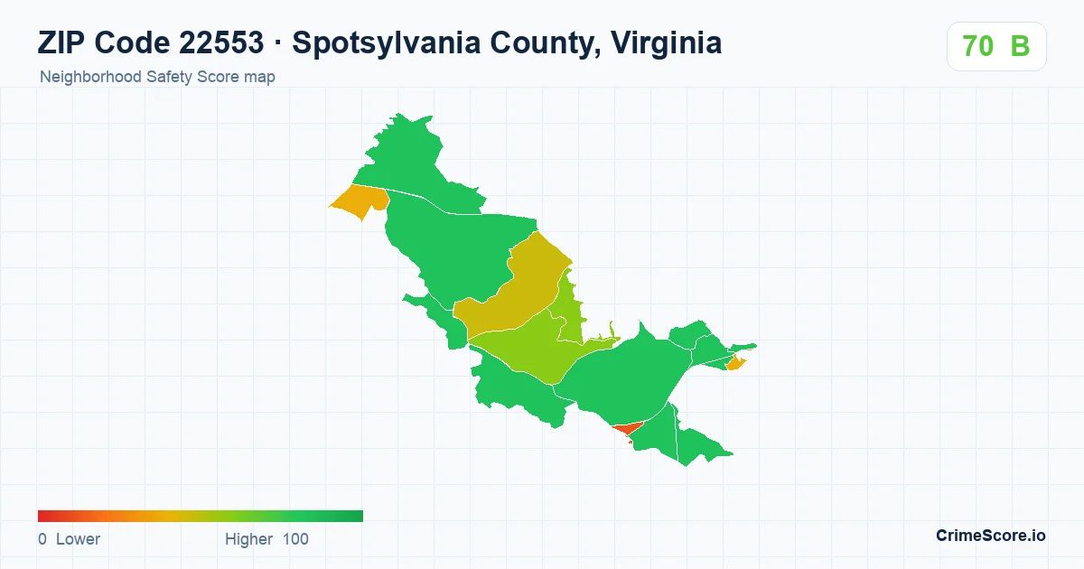 ZIP Code 22553 in Spotsylvania County, Virginia neighborhood Safety Score map