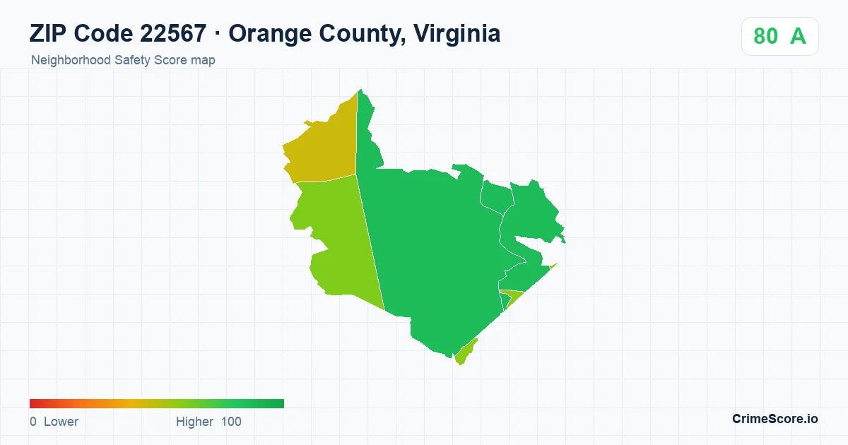 ZIP Code 22567 in Orange County, Virginia neighborhood Safety Score map