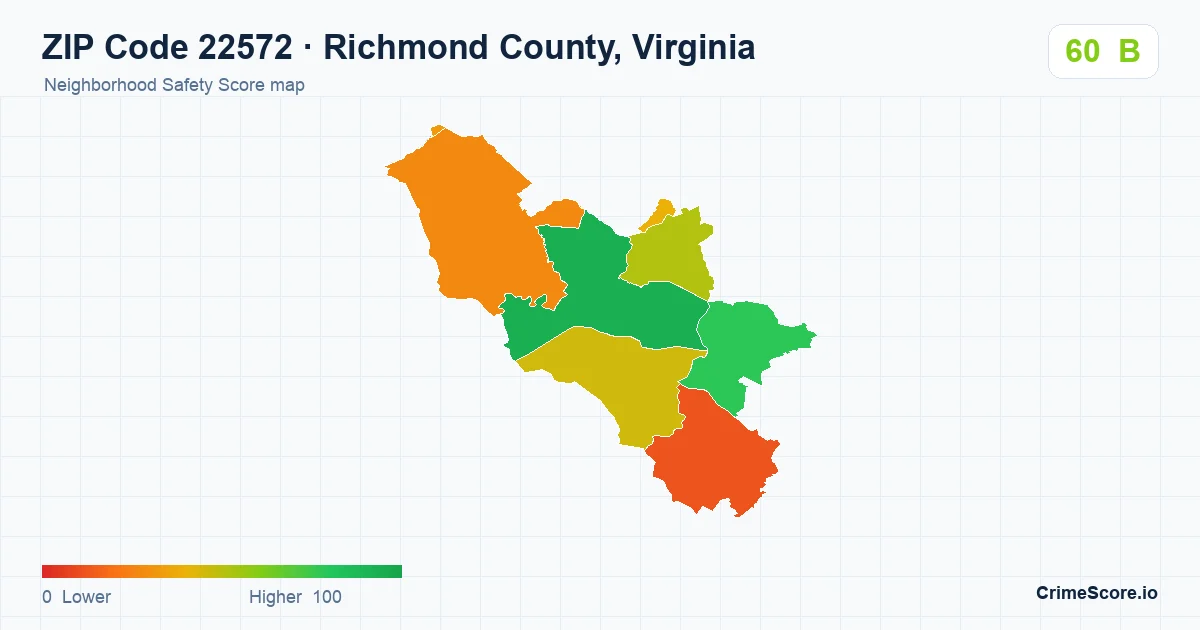 ZIP Code 22572 in Richmond County, Virginia neighborhood Safety Score map