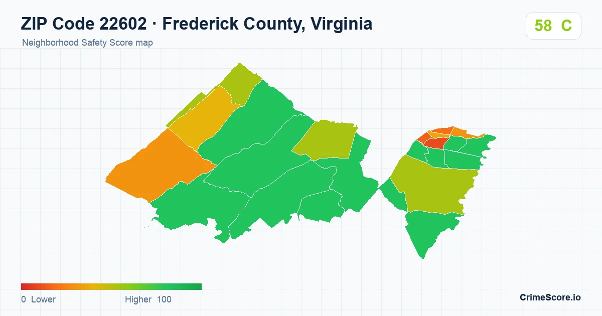 ZIP Code 22602 in Frederick County, Virginia neighborhood Safety Score map