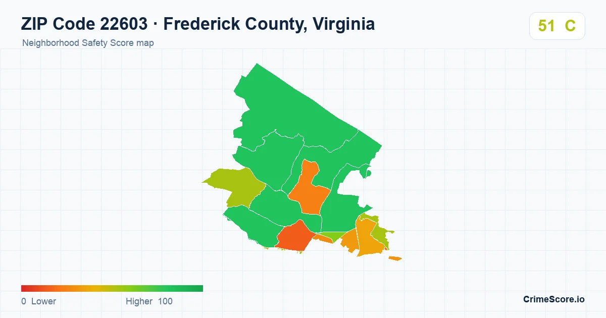 ZIP Code 22603 in Frederick County, Virginia neighborhood Safety Score map