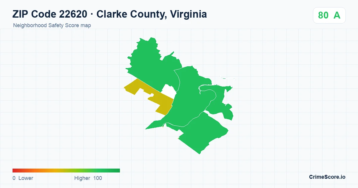 ZIP Code 22620 in Clarke County, Virginia neighborhood Safety Score map