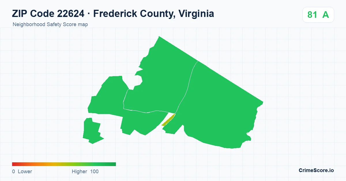 ZIP Code 22624 in Frederick County, Virginia neighborhood Safety Score map