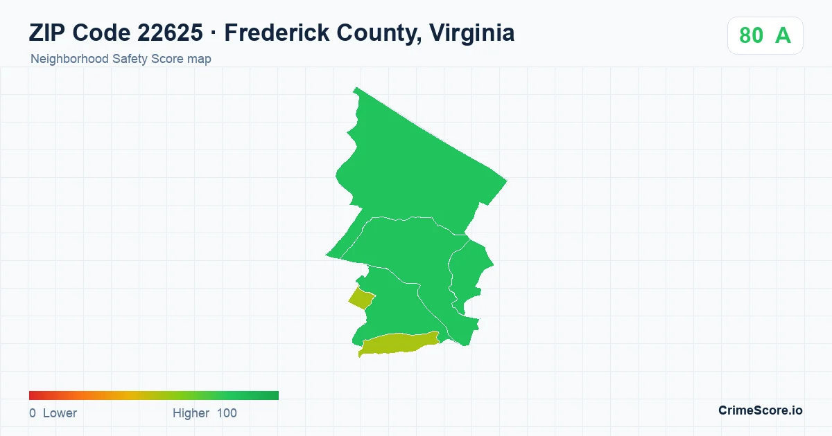 ZIP Code 22625 in Frederick County, Virginia neighborhood Safety Score map