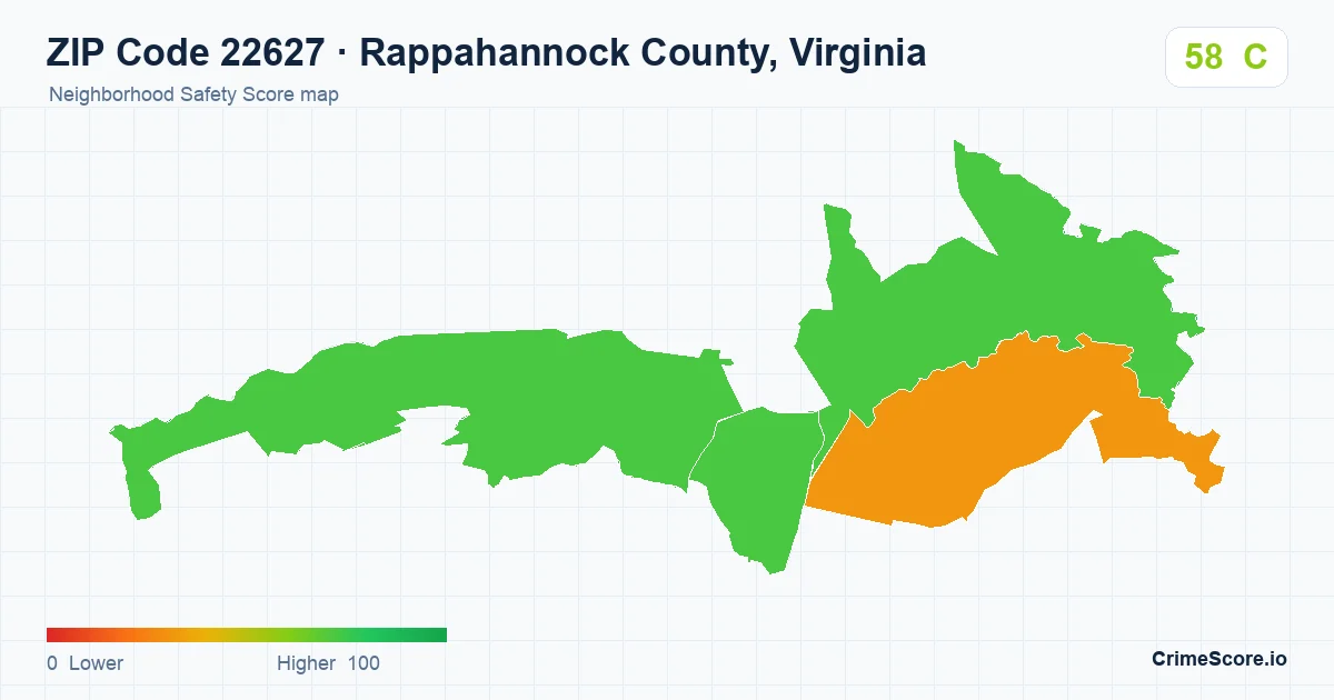 ZIP Code 22627 in Rappahannock County, Virginia neighborhood Safety Score map