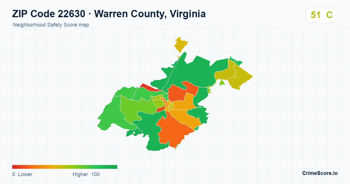 ZIP Code 22630 in Warren County, Virginia neighborhood Safety Score map