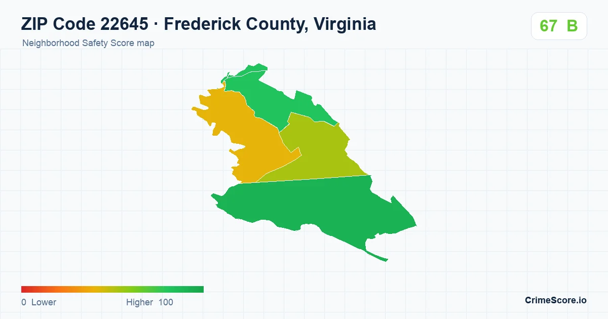 ZIP Code 22645 in Frederick County, Virginia neighborhood Safety Score map