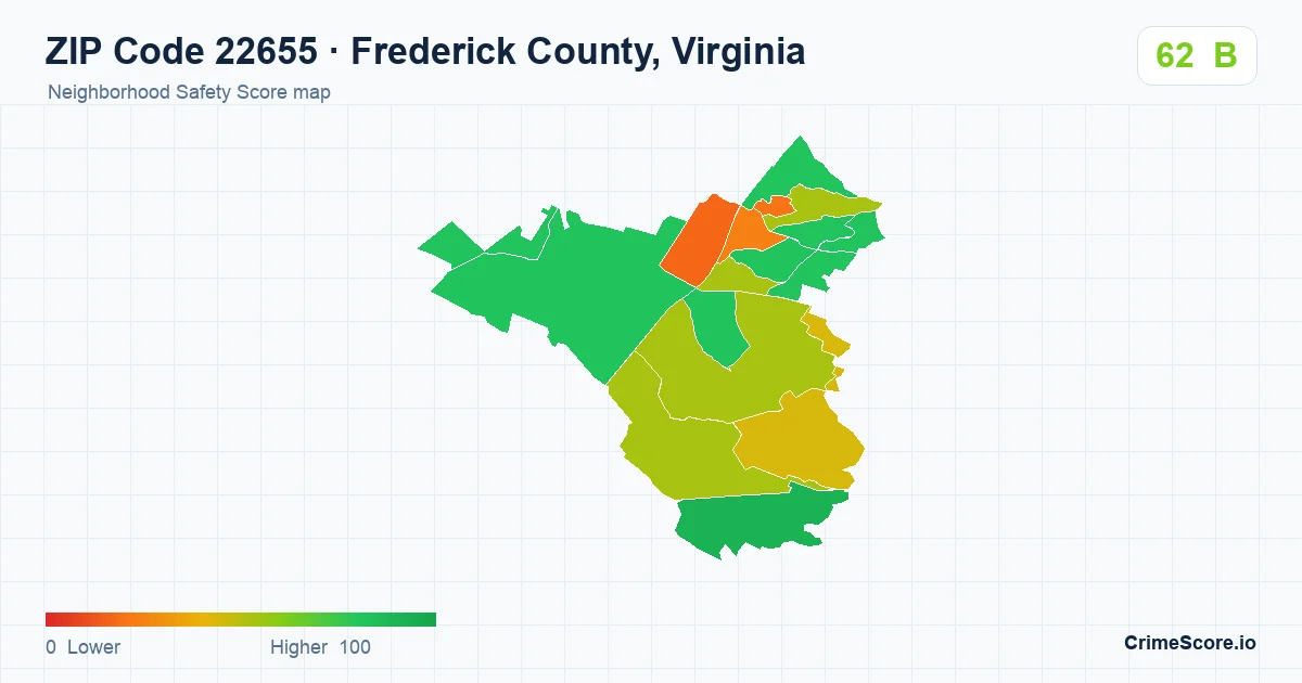 ZIP Code 22655 in Frederick County, Virginia neighborhood Safety Score map