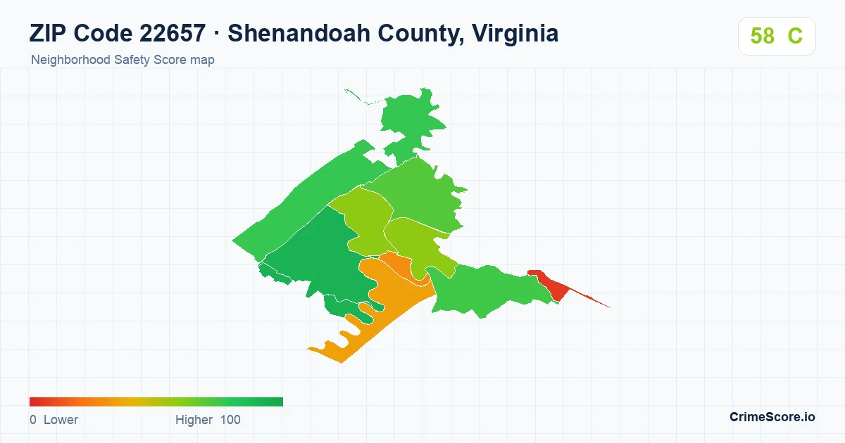 ZIP Code 22657 in Shenandoah County, Virginia neighborhood Safety Score map