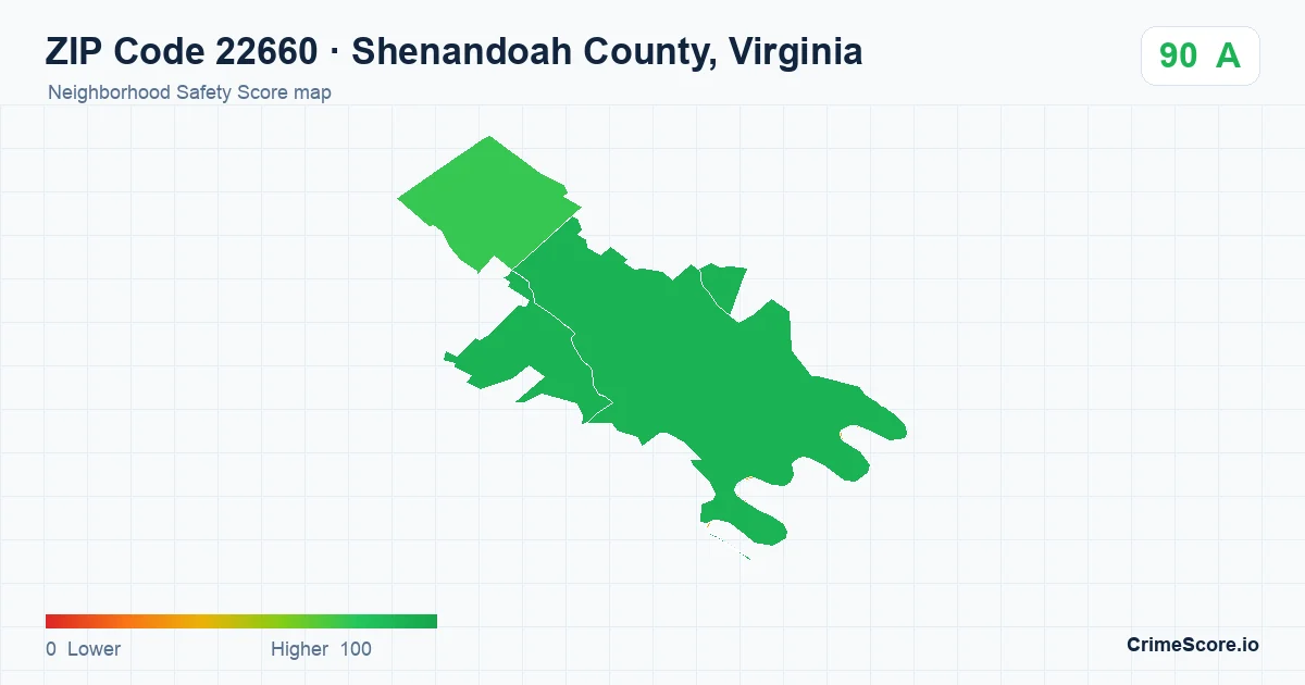 ZIP Code 22660 in Shenandoah County, Virginia neighborhood Safety Score map