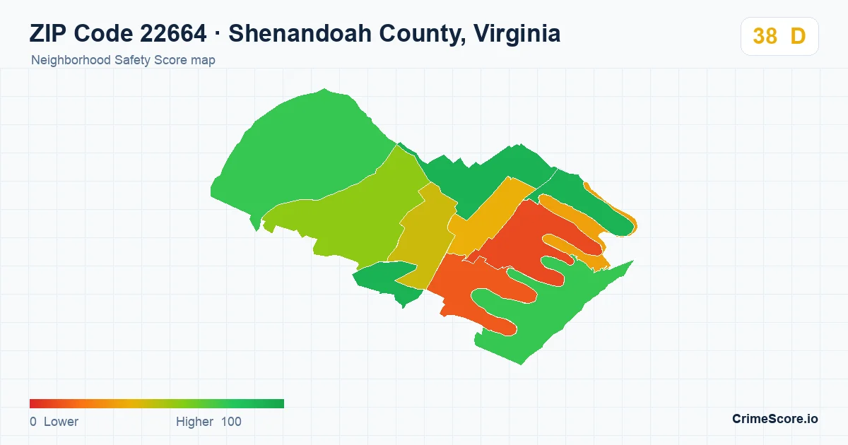 ZIP Code 22664 in Shenandoah County, Virginia neighborhood Safety Score map