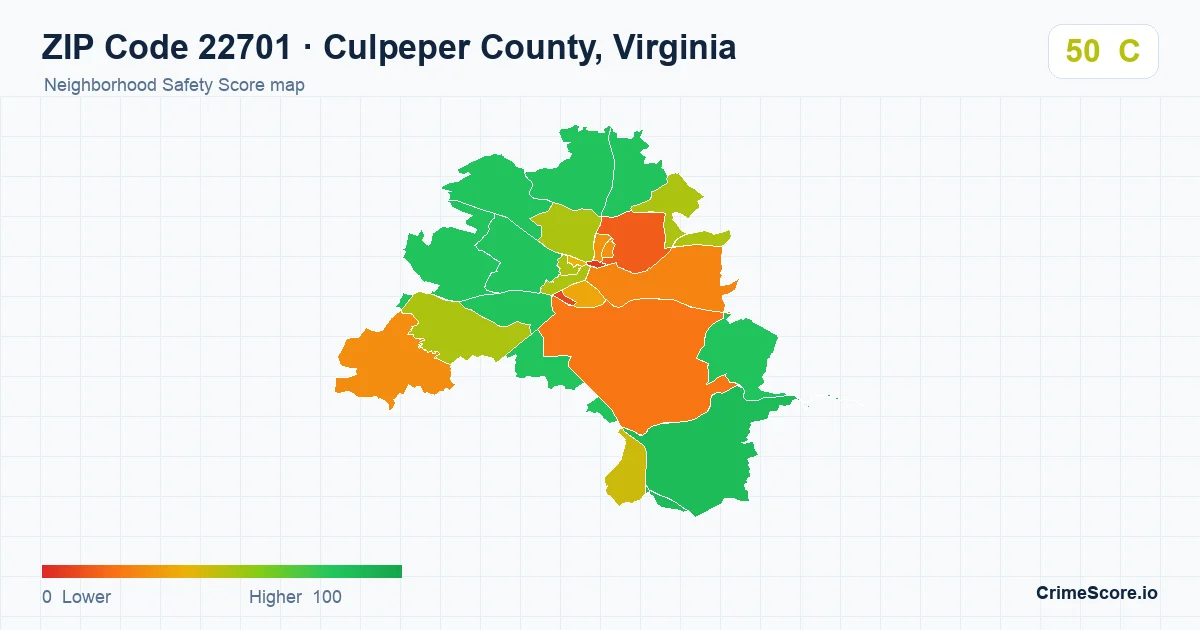 ZIP Code 22701 in Culpeper County, Virginia neighborhood Safety Score map