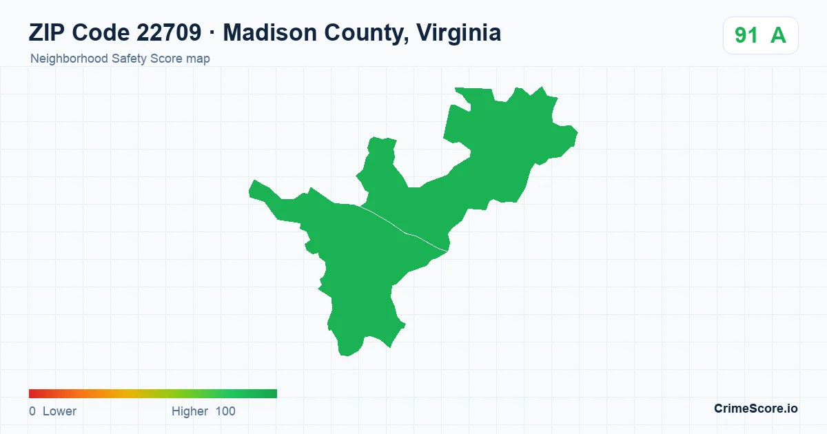 ZIP Code 22709 in Madison County, Virginia neighborhood Safety Score map