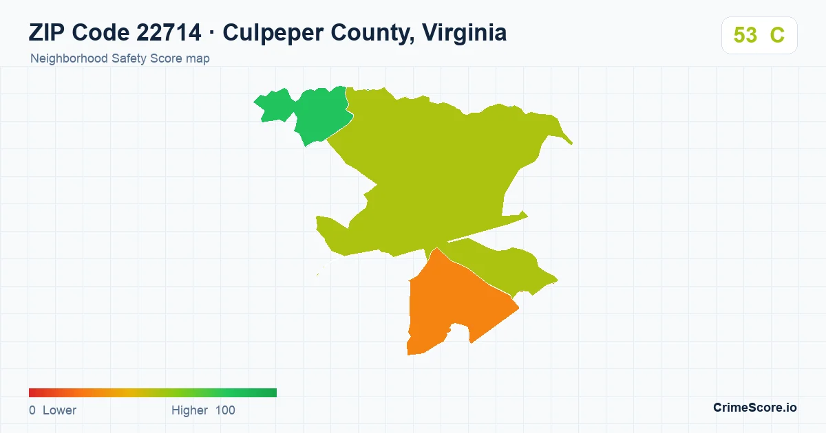 ZIP Code 22714 in Culpeper County, Virginia neighborhood Safety Score map