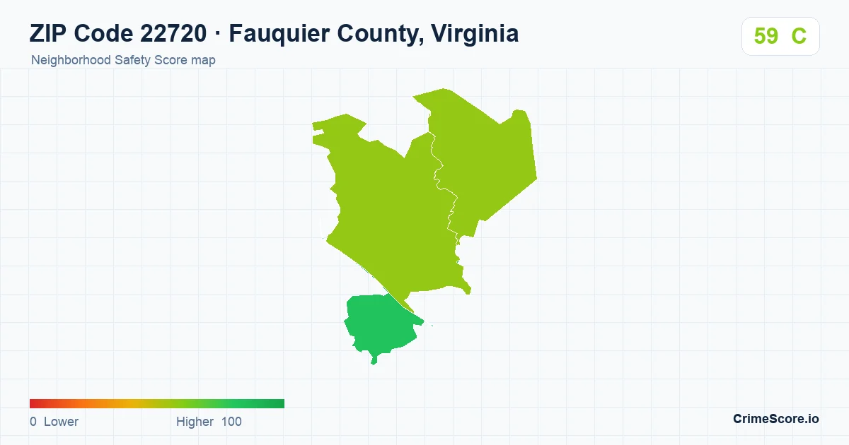 ZIP Code 22720 in Fauquier County, Virginia neighborhood Safety Score map