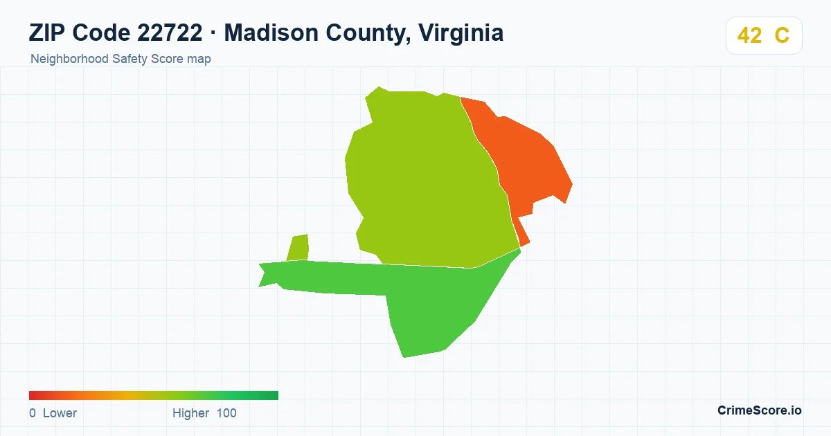 ZIP Code 22722 in Madison County, Virginia neighborhood Safety Score map