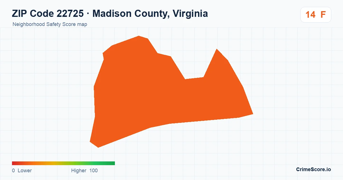 ZIP Code 22725 in Madison County, Virginia neighborhood Safety Score map