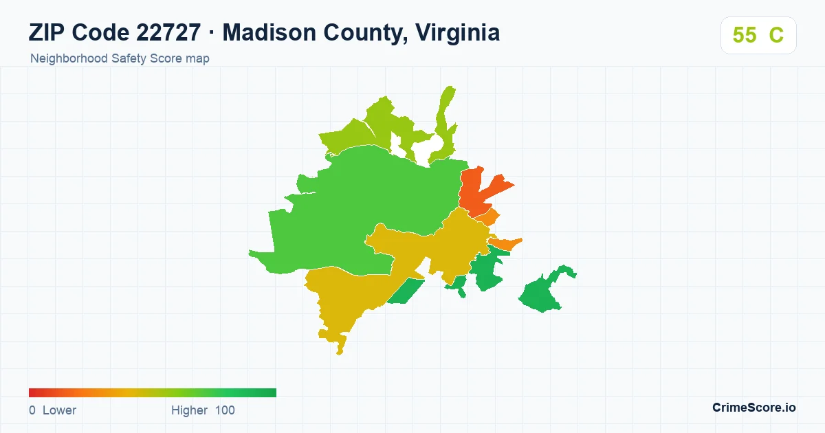 ZIP Code 22727 in Madison County, Virginia neighborhood Safety Score map