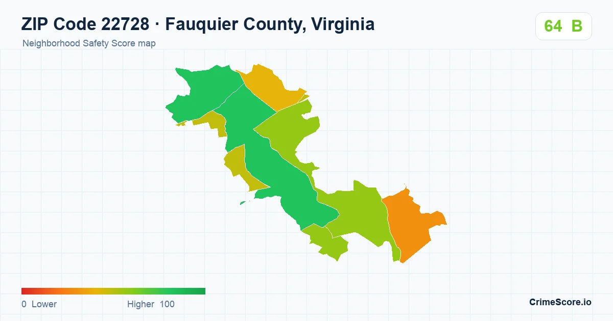 ZIP Code 22728 in Fauquier County, Virginia neighborhood Safety Score map