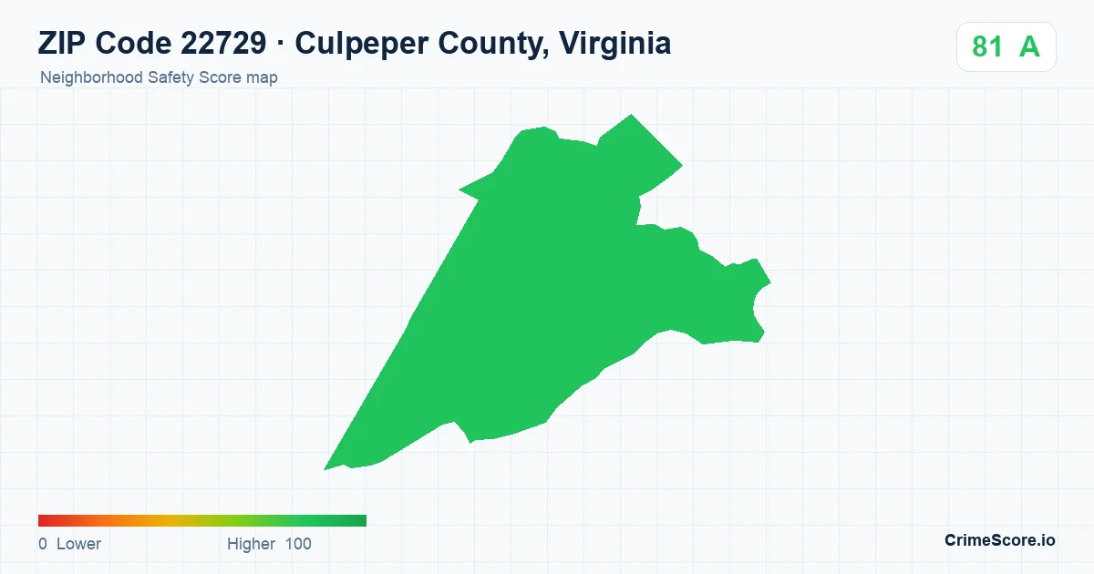 ZIP Code 22729 in Culpeper County, Virginia neighborhood Safety Score map