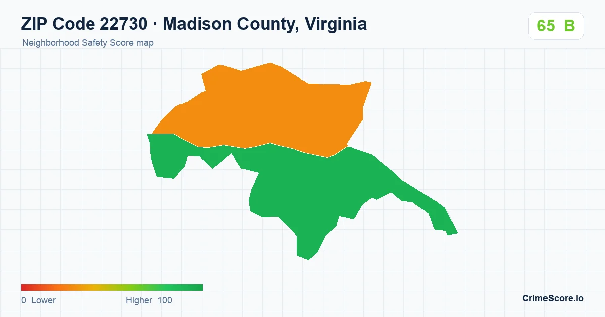 ZIP Code 22730 in Madison County, Virginia neighborhood Safety Score map