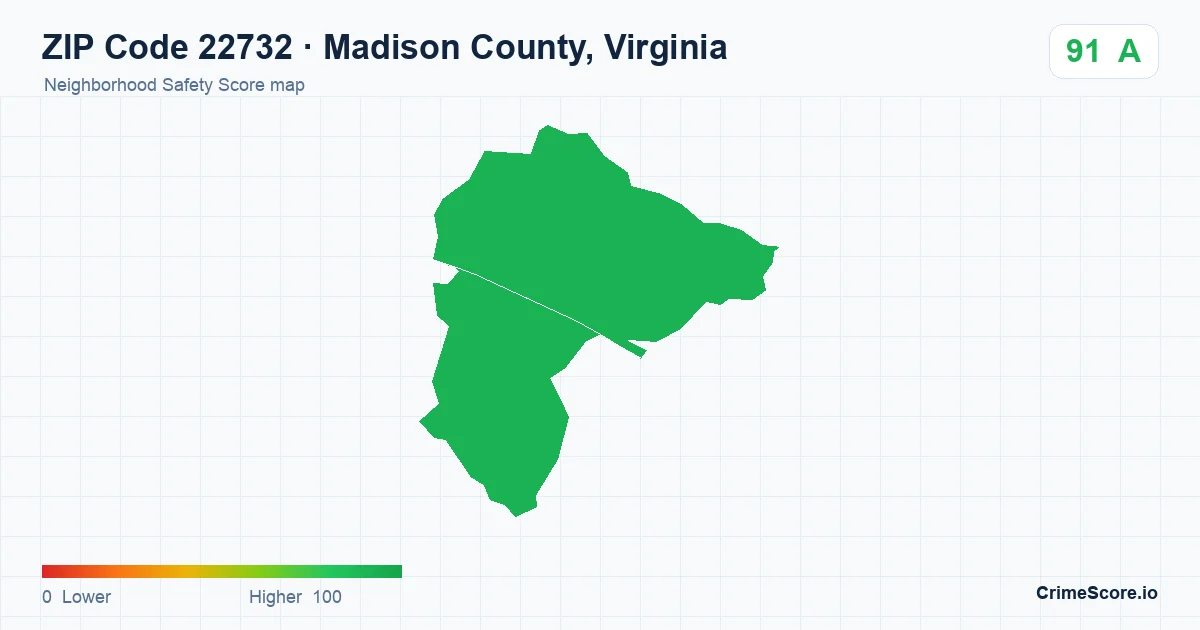 ZIP Code 22732 in Madison County, Virginia neighborhood Safety Score map