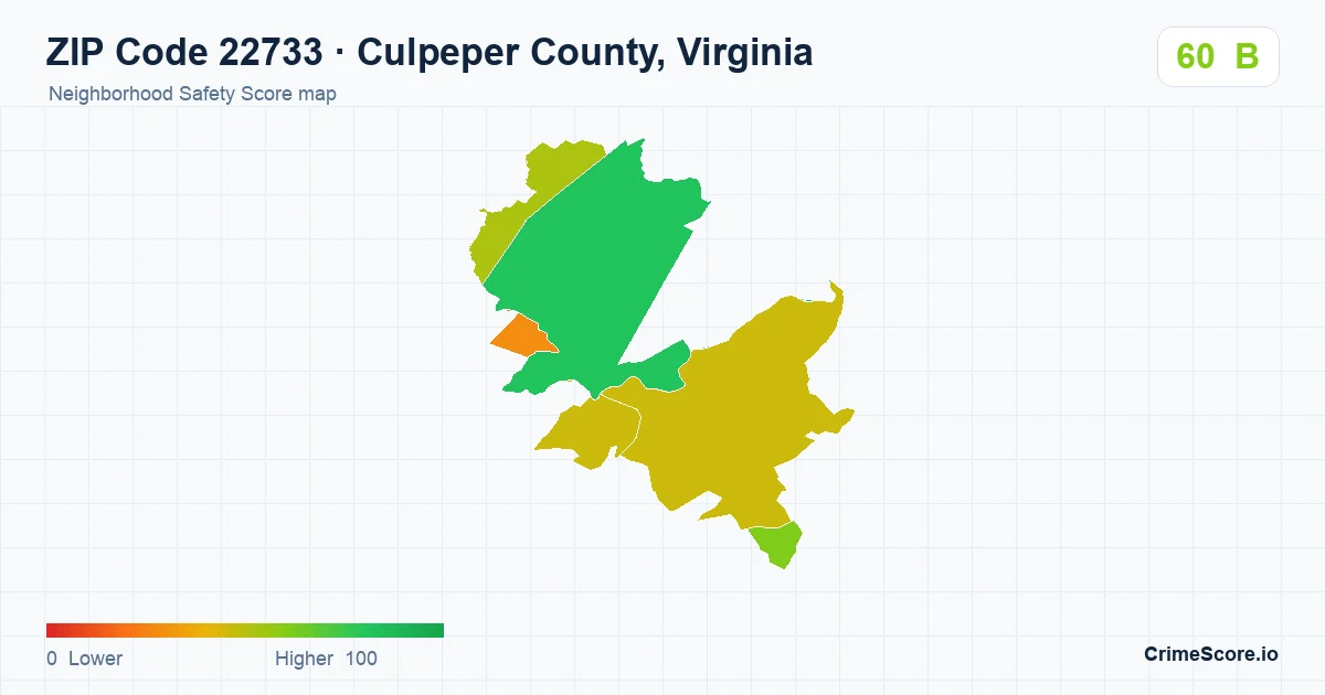ZIP Code 22733 in Culpeper County, Virginia neighborhood Safety Score map