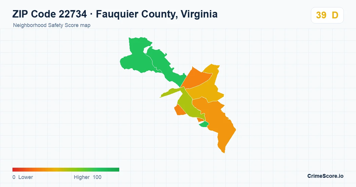ZIP Code 22734 in Fauquier County, Virginia neighborhood Safety Score map