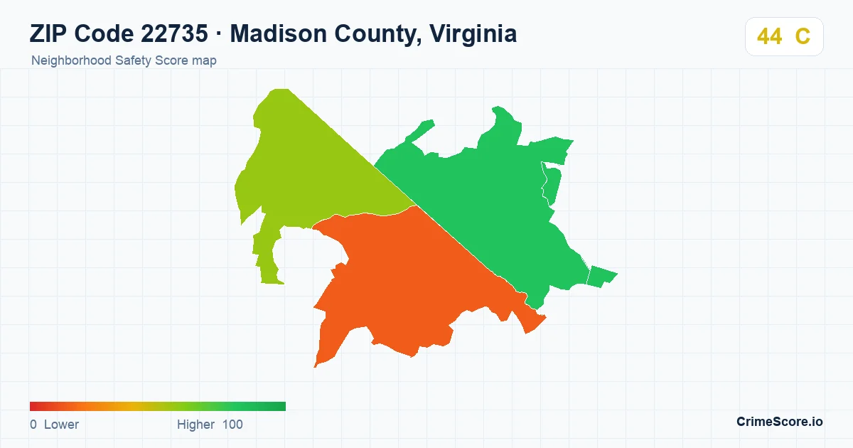 ZIP Code 22735 in Madison County, Virginia neighborhood Safety Score map