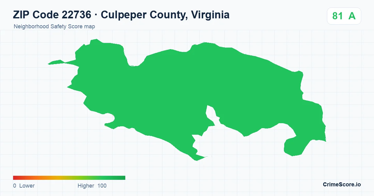 ZIP Code 22736 in Culpeper County, Virginia neighborhood Safety Score map