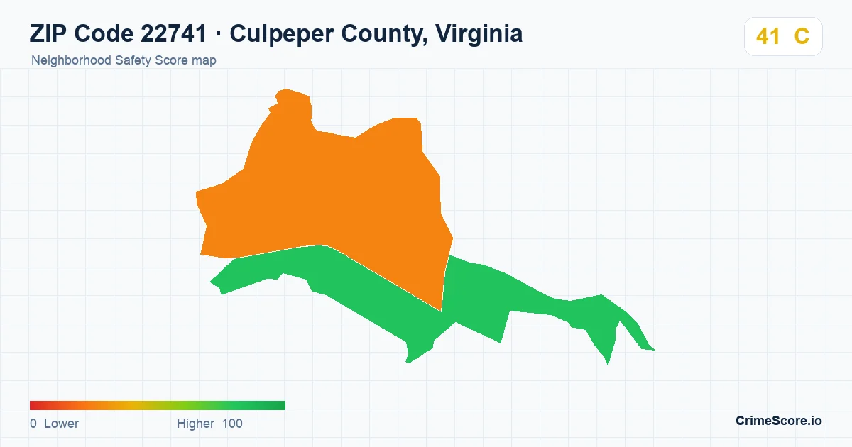 ZIP Code 22741 in Culpeper County, Virginia neighborhood Safety Score map