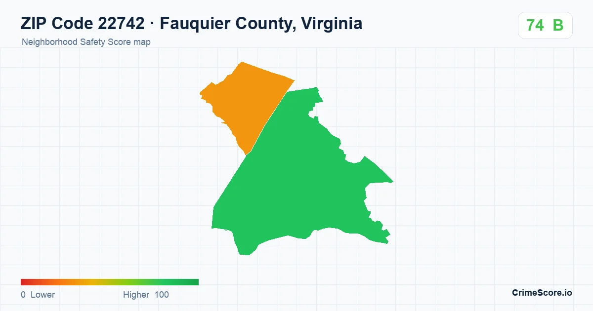 ZIP Code 22742 in Fauquier County, Virginia neighborhood Safety Score map