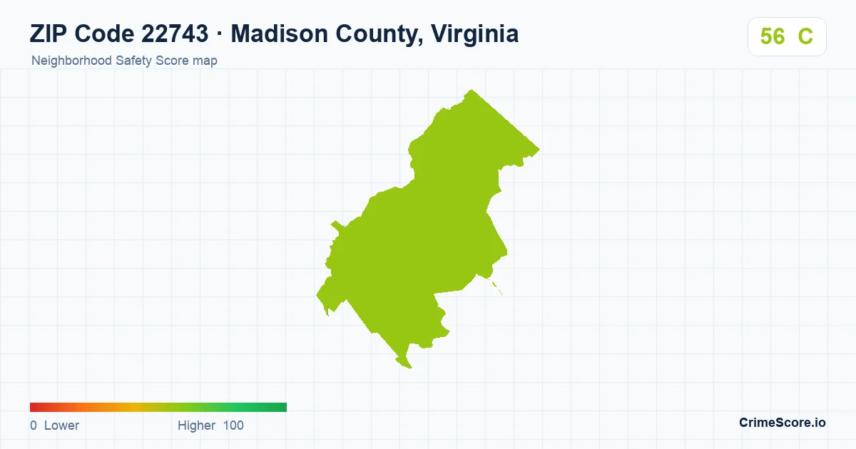 ZIP Code 22743 in Madison County, Virginia neighborhood Safety Score map