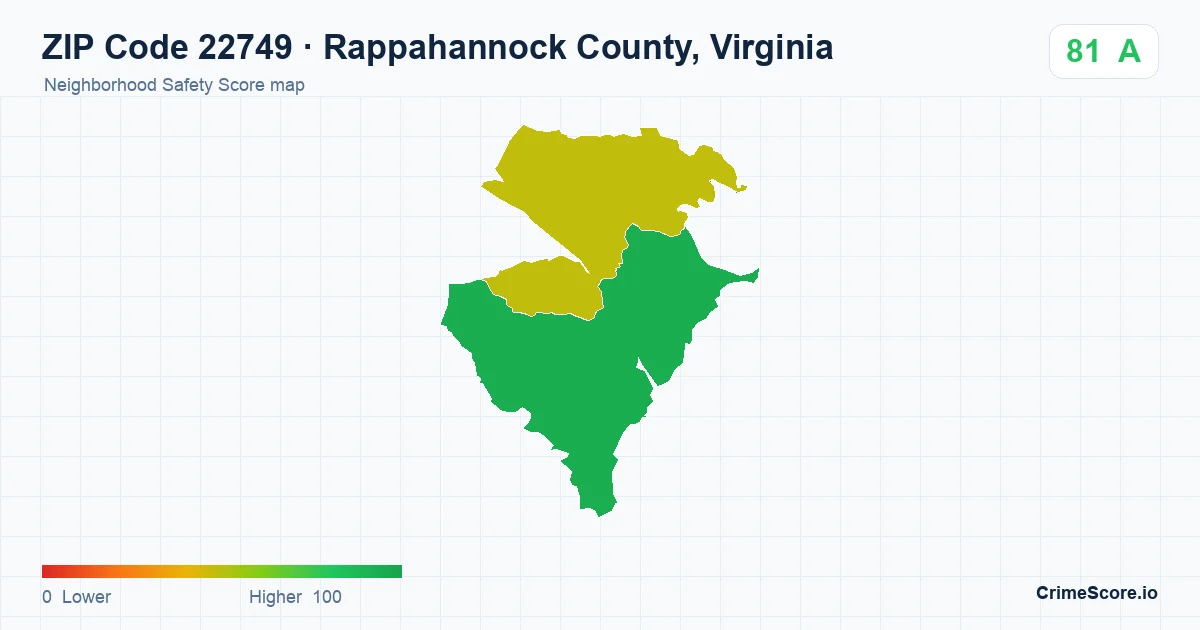 ZIP Code 22749 in Rappahannock County, Virginia neighborhood Safety Score map