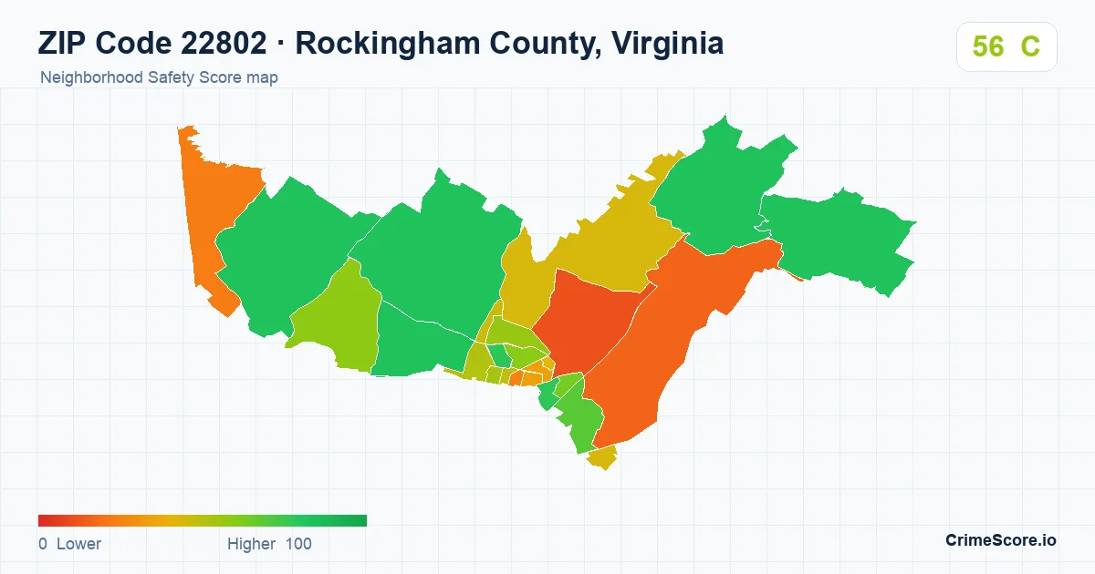 ZIP Code 22802 in Rockingham County, Virginia neighborhood Safety Score map