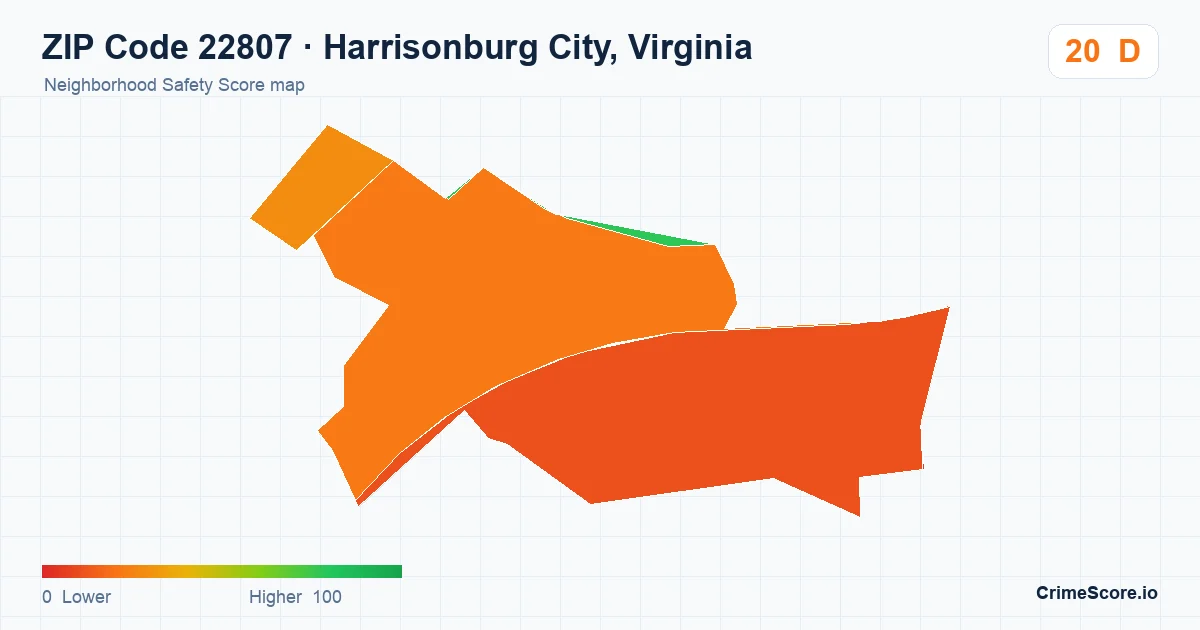 ZIP Code 22807 in Harrisonburg City, Virginia neighborhood Safety Score map