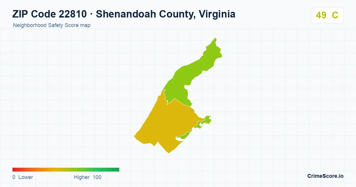 ZIP Code 22810 in Shenandoah County, Virginia neighborhood Safety Score map