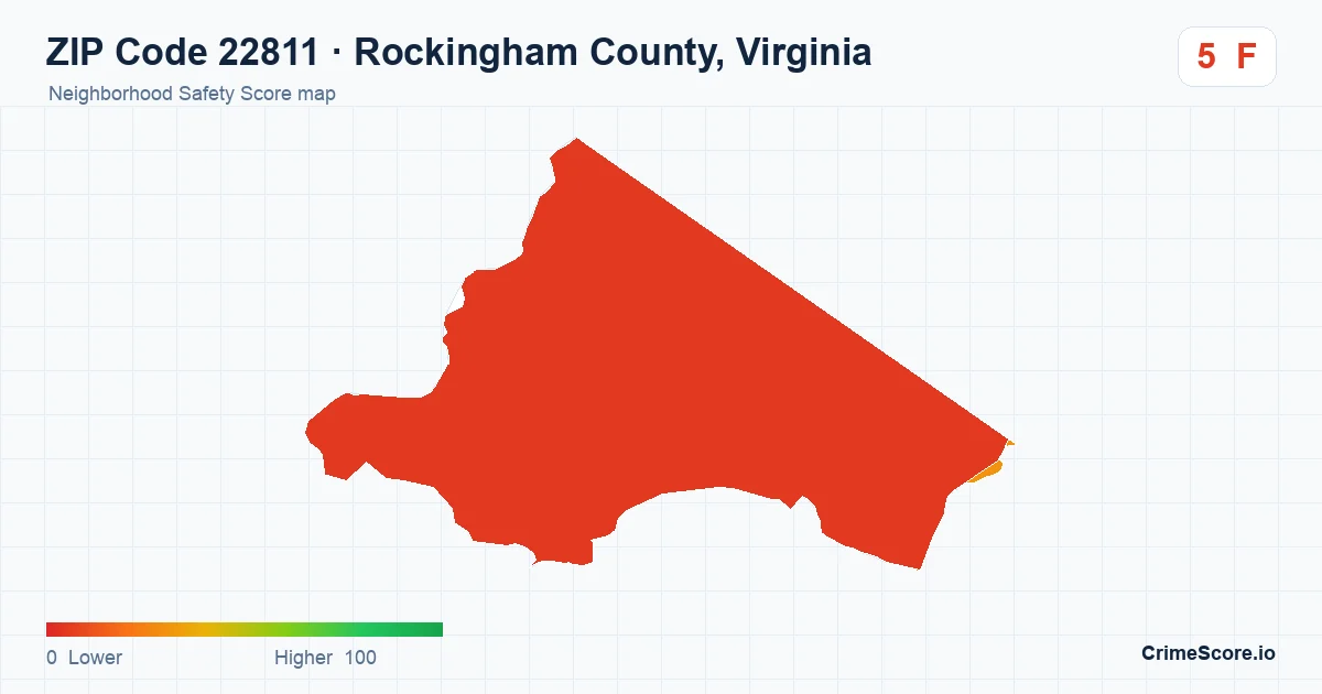 ZIP Code 22811 in Rockingham County, Virginia neighborhood Safety Score map
