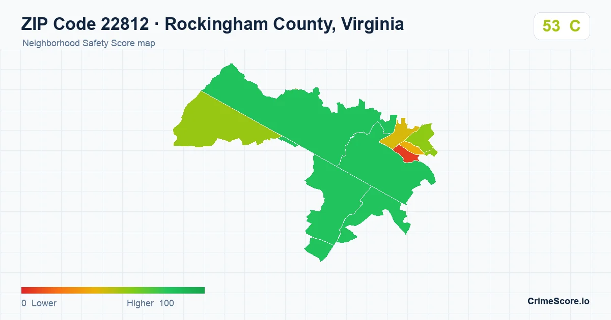 ZIP Code 22812 in Rockingham County, Virginia neighborhood Safety Score map