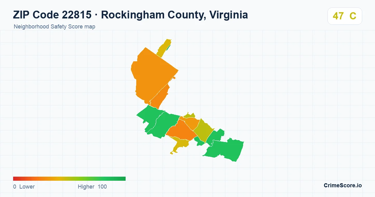 ZIP Code 22815 in Rockingham County, Virginia neighborhood Safety Score map
