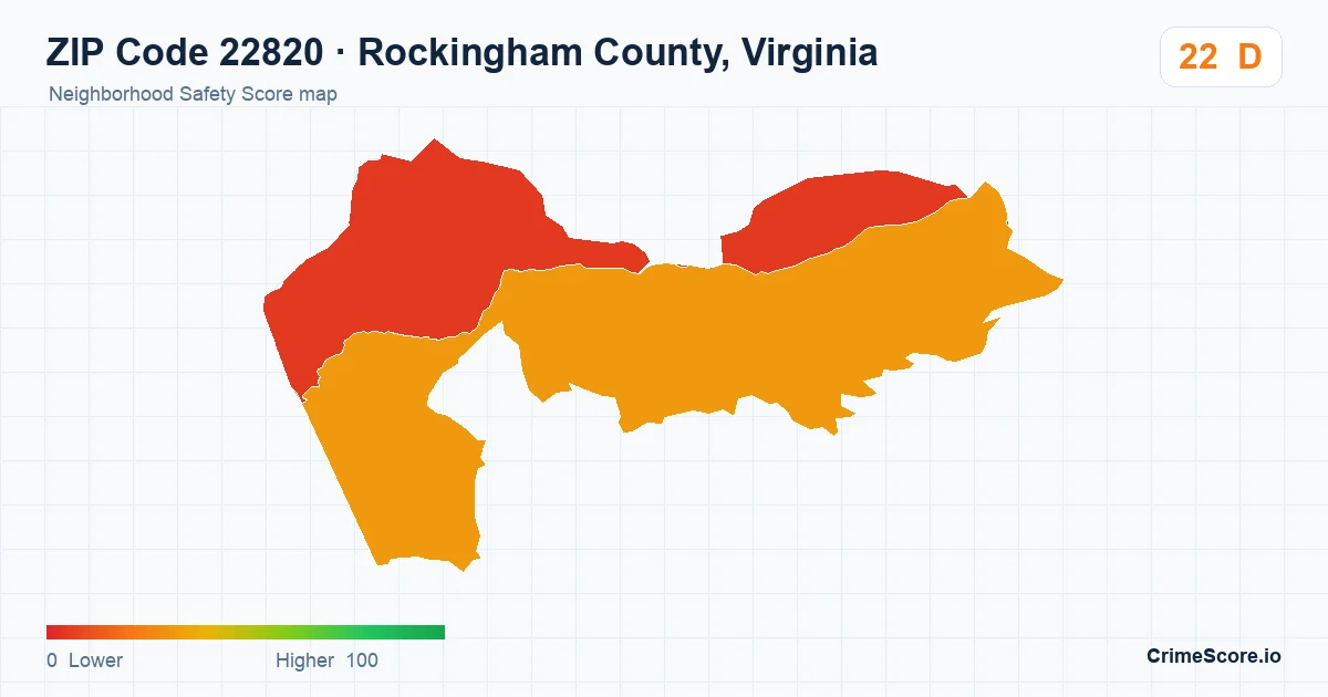 ZIP Code 22820 in Rockingham County, Virginia neighborhood Safety Score map