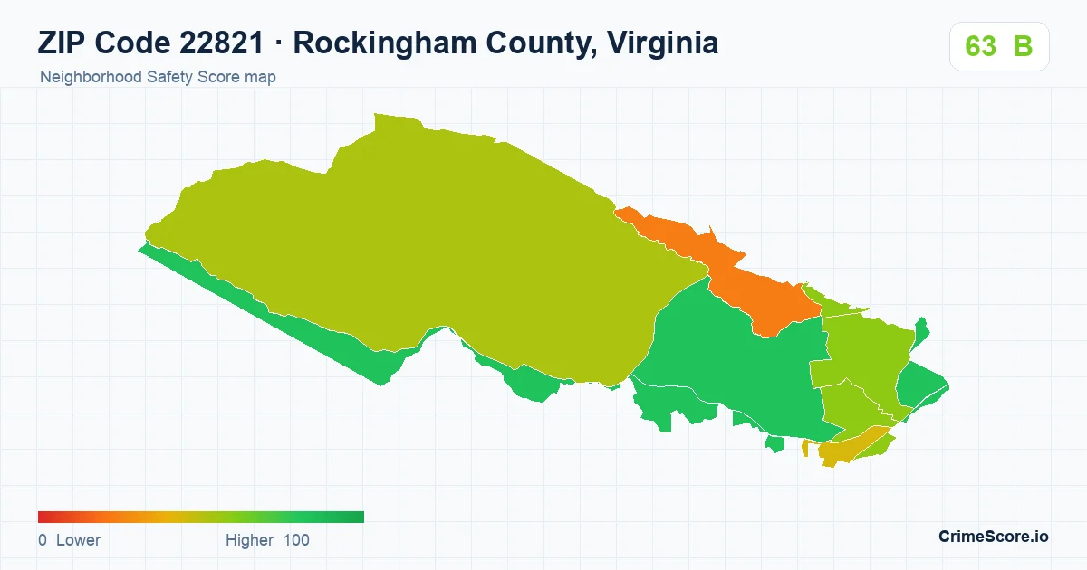 ZIP Code 22821 in Rockingham County, Virginia neighborhood Safety Score map