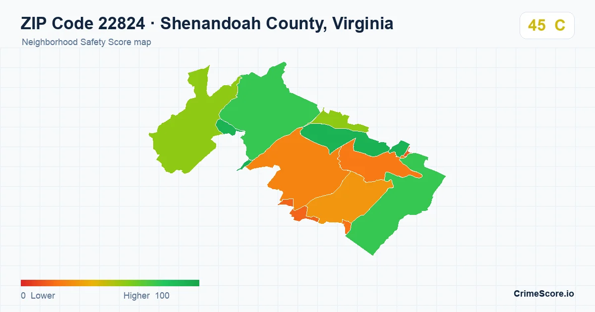 ZIP Code 22824 in Shenandoah County, Virginia neighborhood Safety Score map