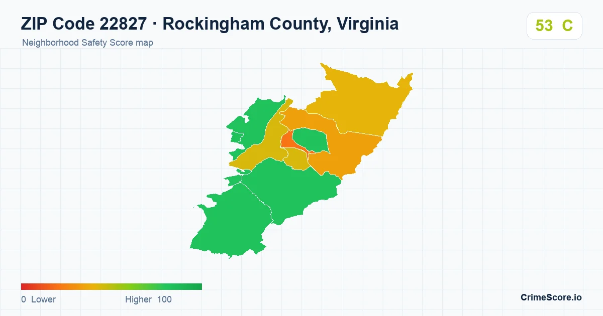 ZIP Code 22827 in Rockingham County, Virginia neighborhood Safety Score map