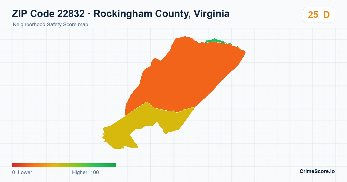 ZIP Code 22832 in Rockingham County, Virginia neighborhood Safety Score map