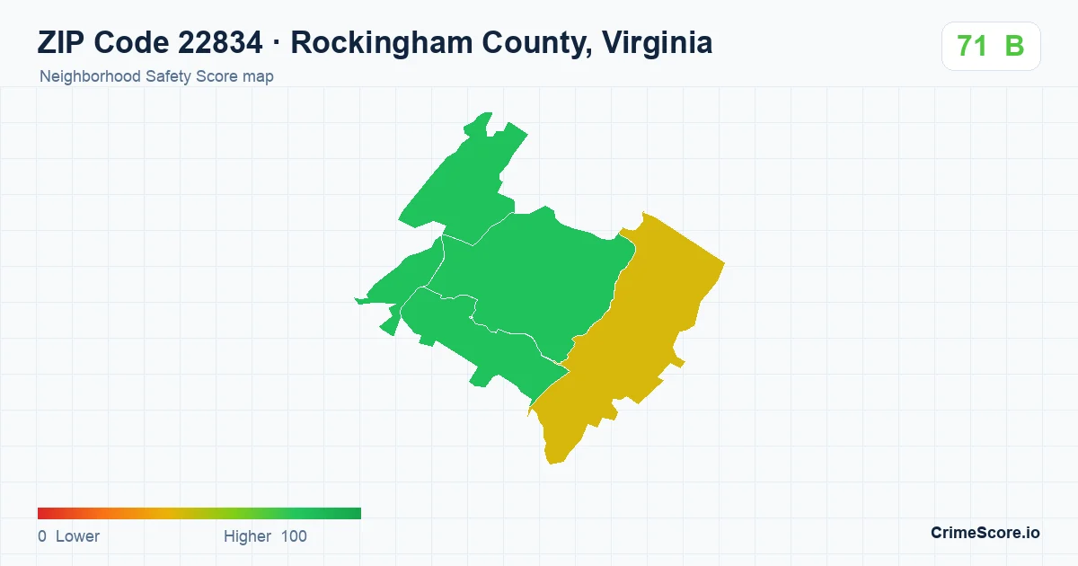 ZIP Code 22834 in Rockingham County, Virginia neighborhood Safety Score map